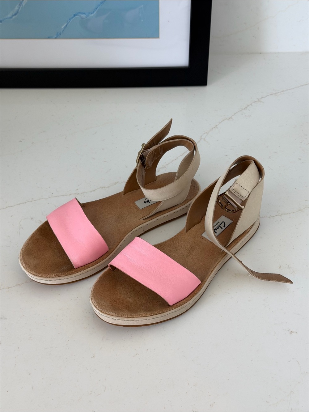 Clarks Pink and Beige Ankle-Strap Sandals